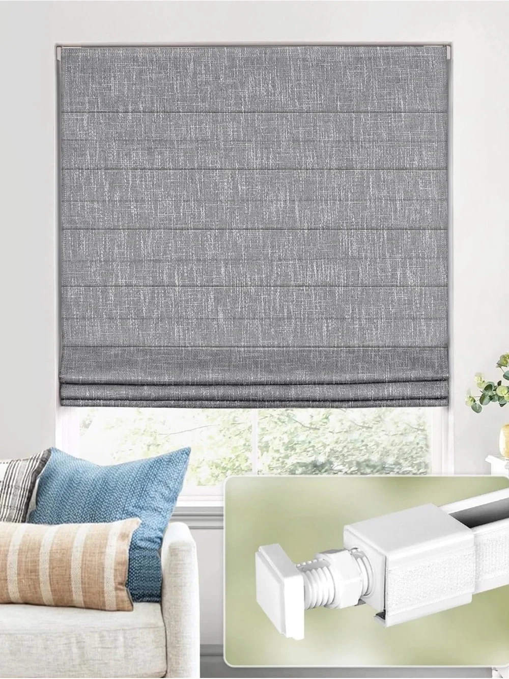 UNISHADES Grey Cordless No-Drill Roman Shade 34 W x 65H